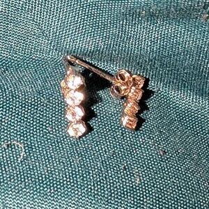 Sterling Silver Cubic Zirconia Linear Stud Earrings - 3-Stone